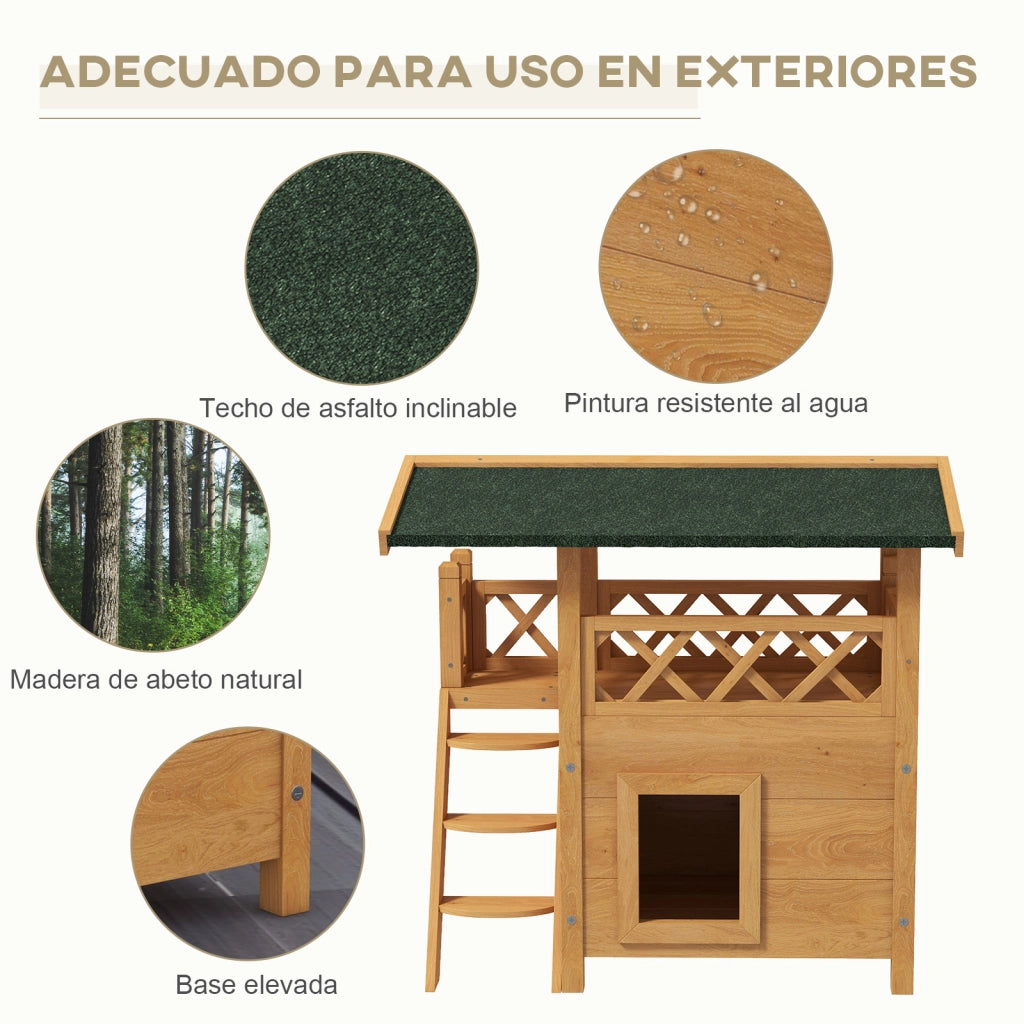Casetta per Gatti 2 Livelli con Balcone ¨C zephmum ¨C 77x50x73 cm