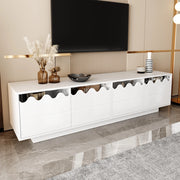 OKWISH Mobile TV con 4 Ante e Ripiani in Vetro Temperato, Design Ondulato, per Soggiorno, MDF e PB, 170 x 40 x 45 cm