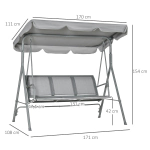 Dondolo da Giardino 3 Posti con Tetto ¨C MINIMAL ¨C Metallo Grigio, 170x110x153 cm
