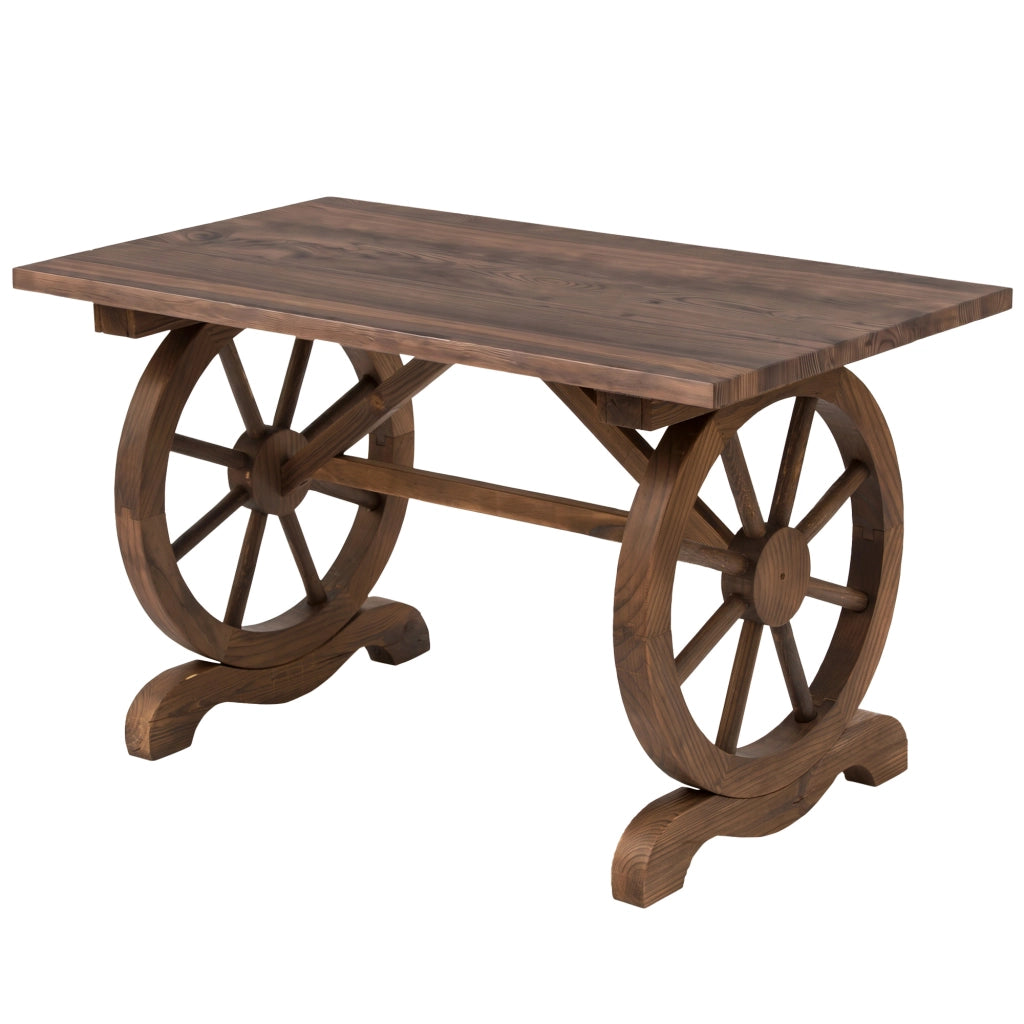 Tavolo da Giardino Stile Country con Gambe a Ruota, in Legno di Abete Resistente alle Intemperie, 110x60x65 cm