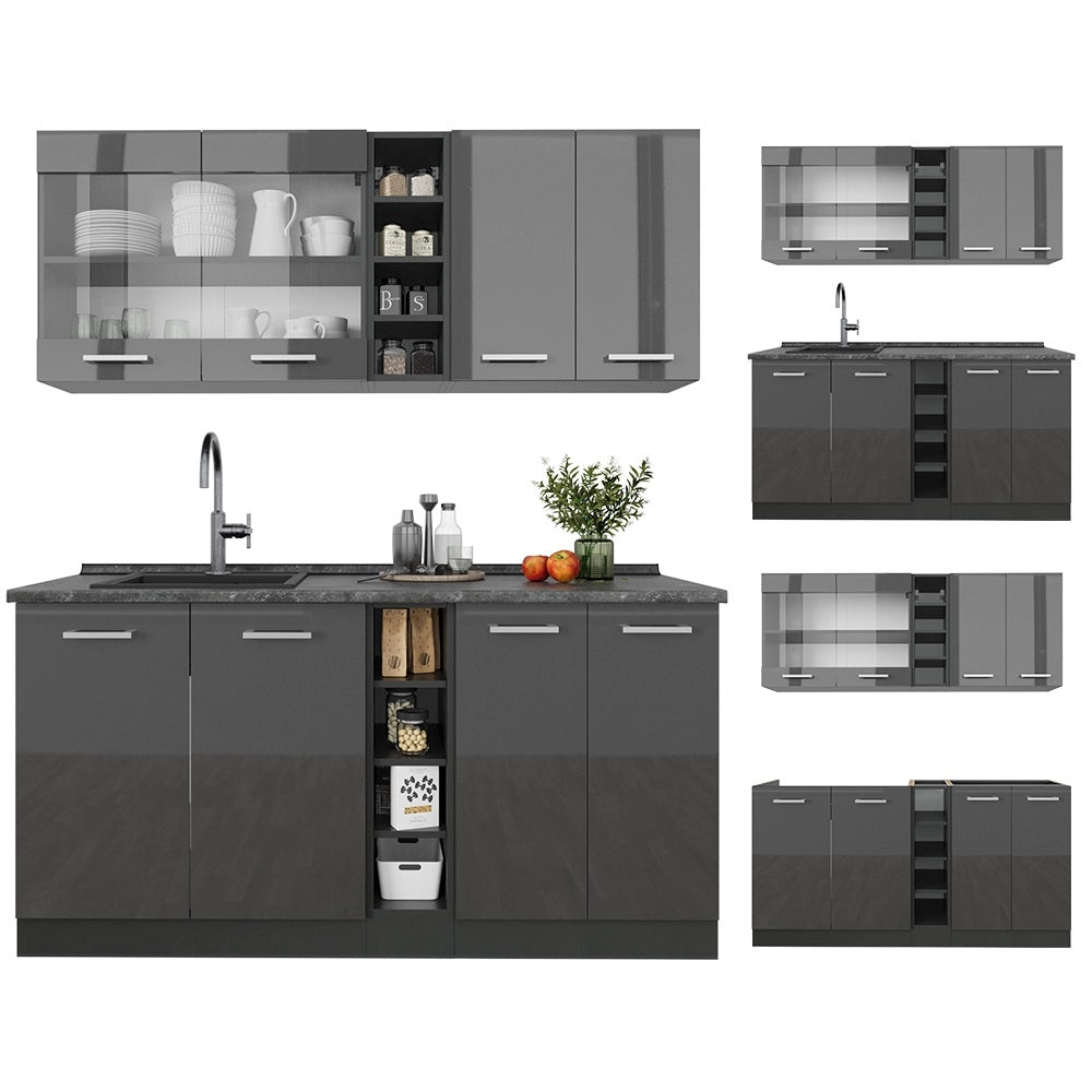 Vicco Cucina completa Antracite lucido/antracite 160 cm , PL Rovere