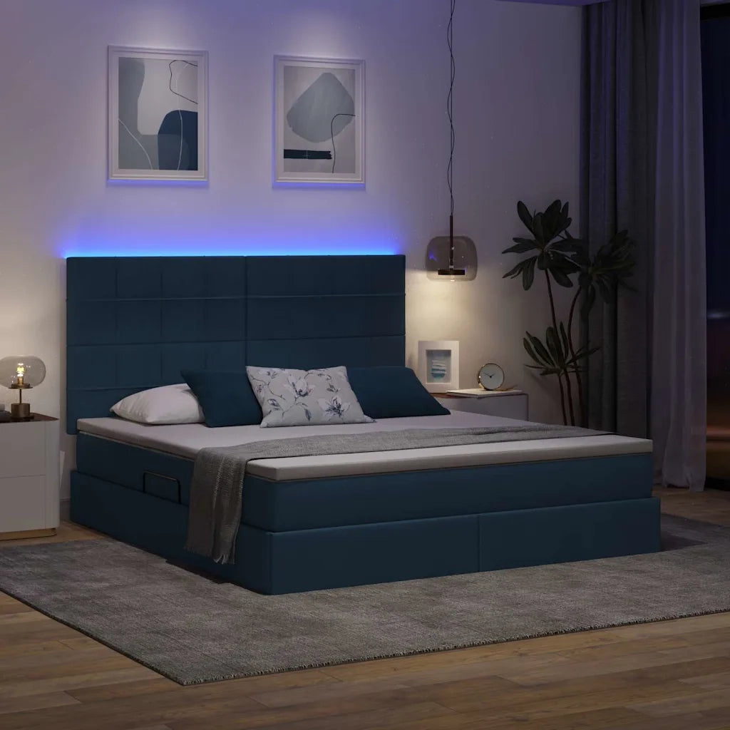 Letto con contenitore e LED con led Blu 160 x 200 cm Poliestere