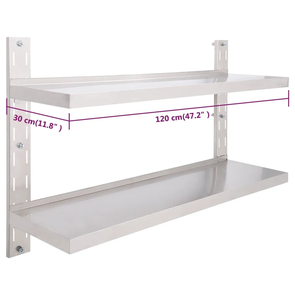 Mensola a Sospensione a 2 Livelli in Acciaio Inox 120x30 cm 51048