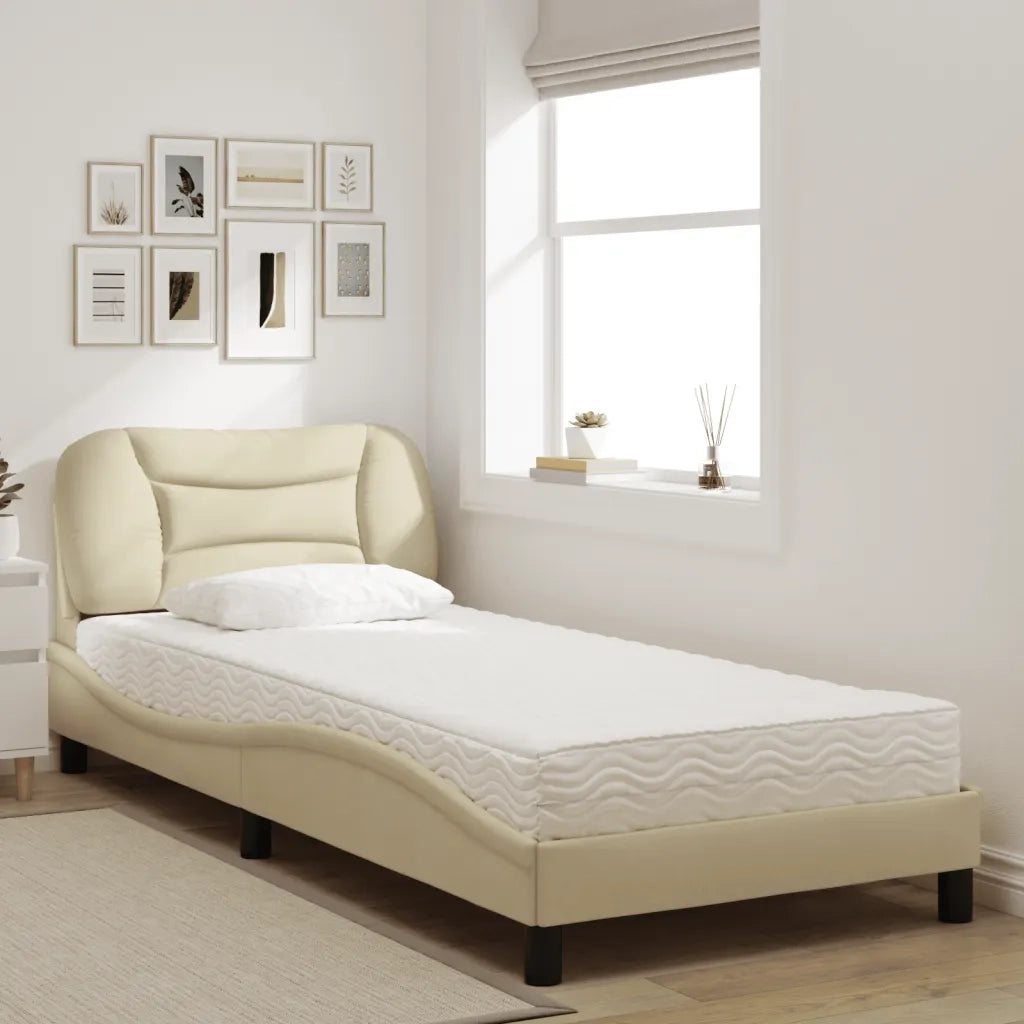 Letto con Materasso Hvar Crema 90x190 cm in Tessuto