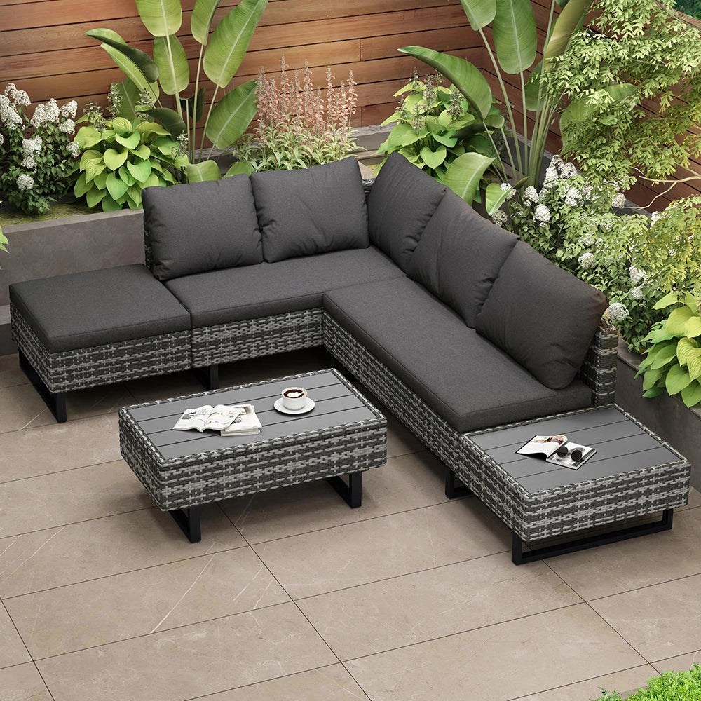 Set giardino - Xylo - 4/5 posti resinato con cuscini lavabili grigio