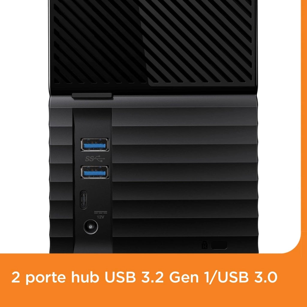 28TB My Book Duo Hard Disk Esterno per Desktop RAID, USB-C/USB 3.2 Gen 1, Protezion con password, Software per la gestion e il backup, RAID 0/1, JBOD, Formatto per Windows and MacOS, Nero