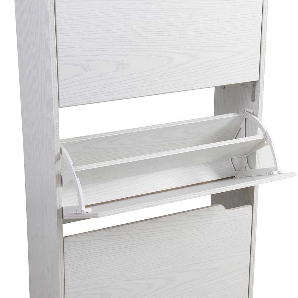 Scarpiera 3 Ante Ripiani Doppia Profondita Legno MDF 63x24x115 Bianco Frassinato