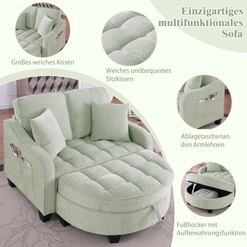 Divano letto convertibile con pouf contenitore; tessuto traspirante; eucalipto ciano 132 Ã— 129 Ã— 93 cm