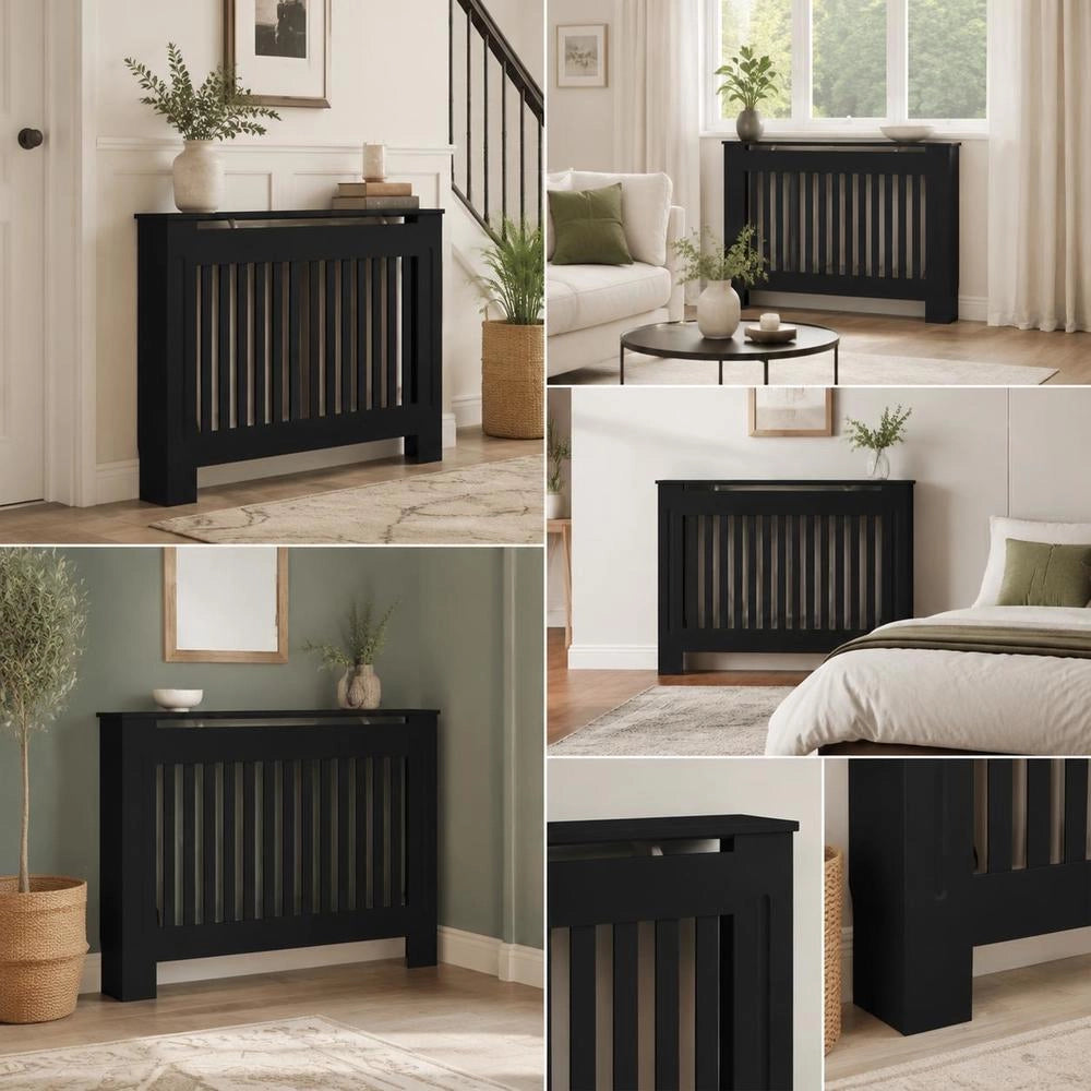 Radiator Cover, Black, 112x19x81.5 Cm, MDF