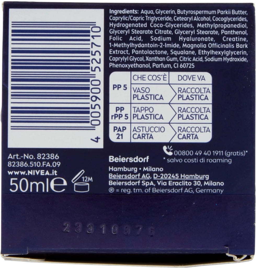 NIVEA CREMA NOTTE ANTI ETÀ INTENSIVA 50 ML CON ACIDO IALURONICO E FOLICO 24 H