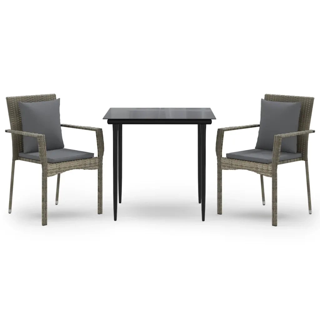 Set Salotto Giardino 3 pz | Set di Mobili da Esterno con Cuscini Nero e Grigio Polyrattan
