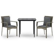 Set Salotto Giardino 3 pz | Set di Mobili da Esterno con Cuscini Nero e Grigio Polyrattan