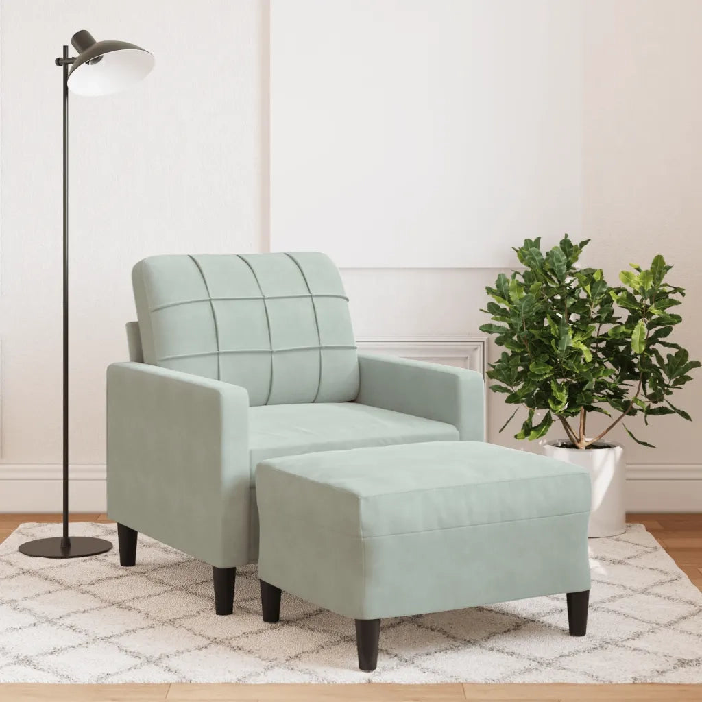 Poltrona con Poggiapiedi Grigio Chiaro 60 cm in Velluto