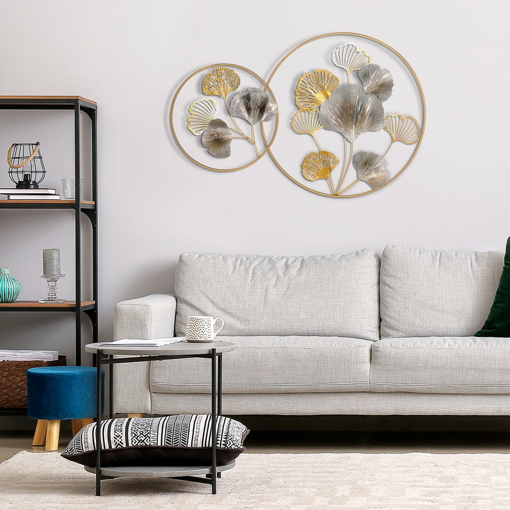 Decorazione Murale 3D in Metallo con Ginkgo ¨C Zephmum ¨C 102x66.2cm Oro e Argento
