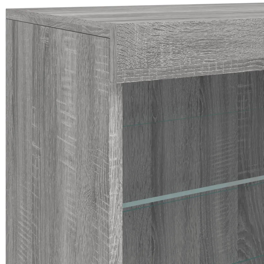 Credenza con Luci LED-Buffet-Armadio da cucina Grigio Sonoma 60,5x37x67 cm