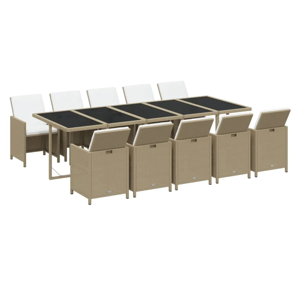 Set da Pranzo per Giardino 11pz con Cuscini in Polyrattan Beige cod mxl 36019
