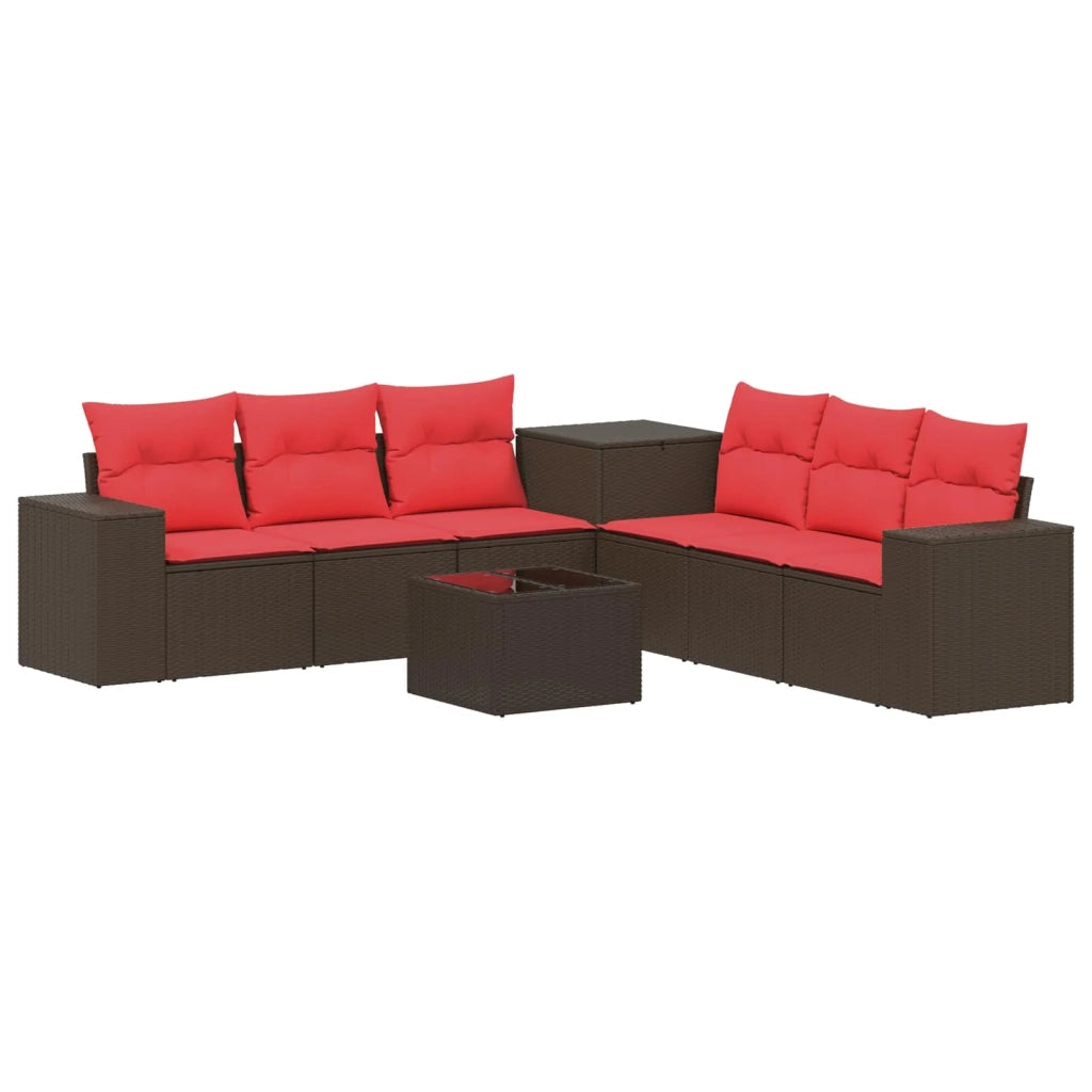 Set di divani 8 pz Marrone e Rosso Rattan sintetico e Acciaio 3448489