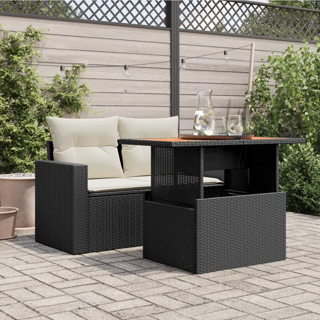 Tavolo da Giardino Nero 100x55x73 cm Polyrattan e Legno Acacia 365976