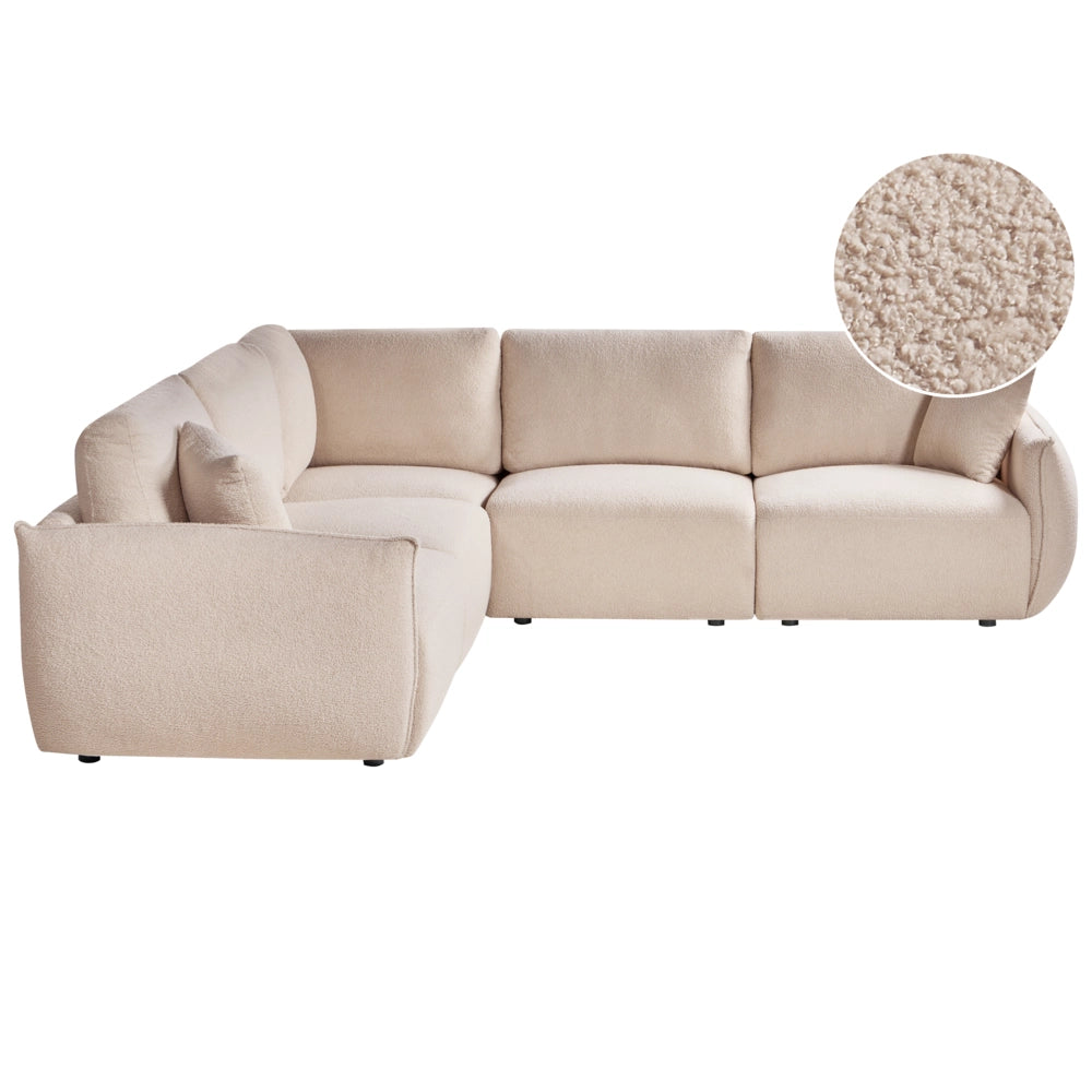 Divano angolare destro beige Boucle 5 posti Divano componibile modulare con cuscini Soggiorno moderno