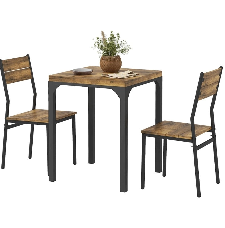 Set tavolo e sedie 60x60x76 cm in MDF e metallo marrone per piccola cucina