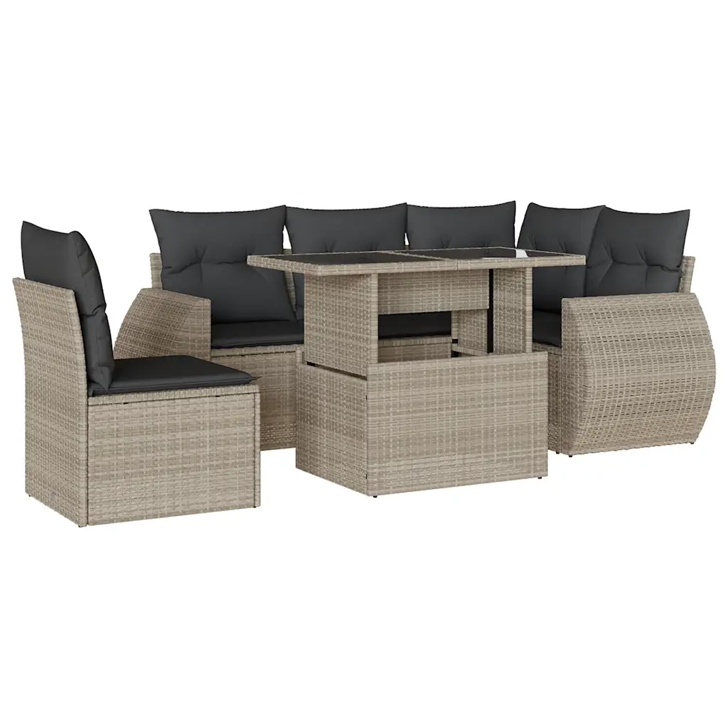 Set Divano da Giardino 6pz con Cuscini Grigio Chiaro Polyrattan