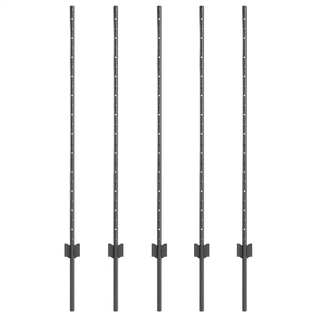 Palo della recinzione 5 pcs Grigio 120 cm Acciaio 42006282