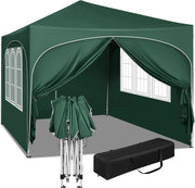 Gazebo Pieghevole da Giardino, Gazebo Idrorepellente Pop Up da 3x3m Pannelli Laterali, Tendone Esterno, Altezza Regolabile, Protezione UV, con Custodia Verde
