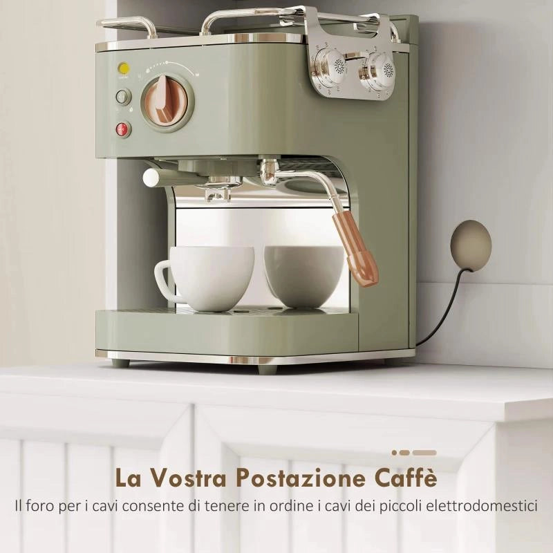 MOBILE DISPENSA CUCINA CON 2 ARMADIETTI E 8 RIPIANI, IN LEGNO E ACRILICO, 60X39.5X179.6 CM, BIANCO