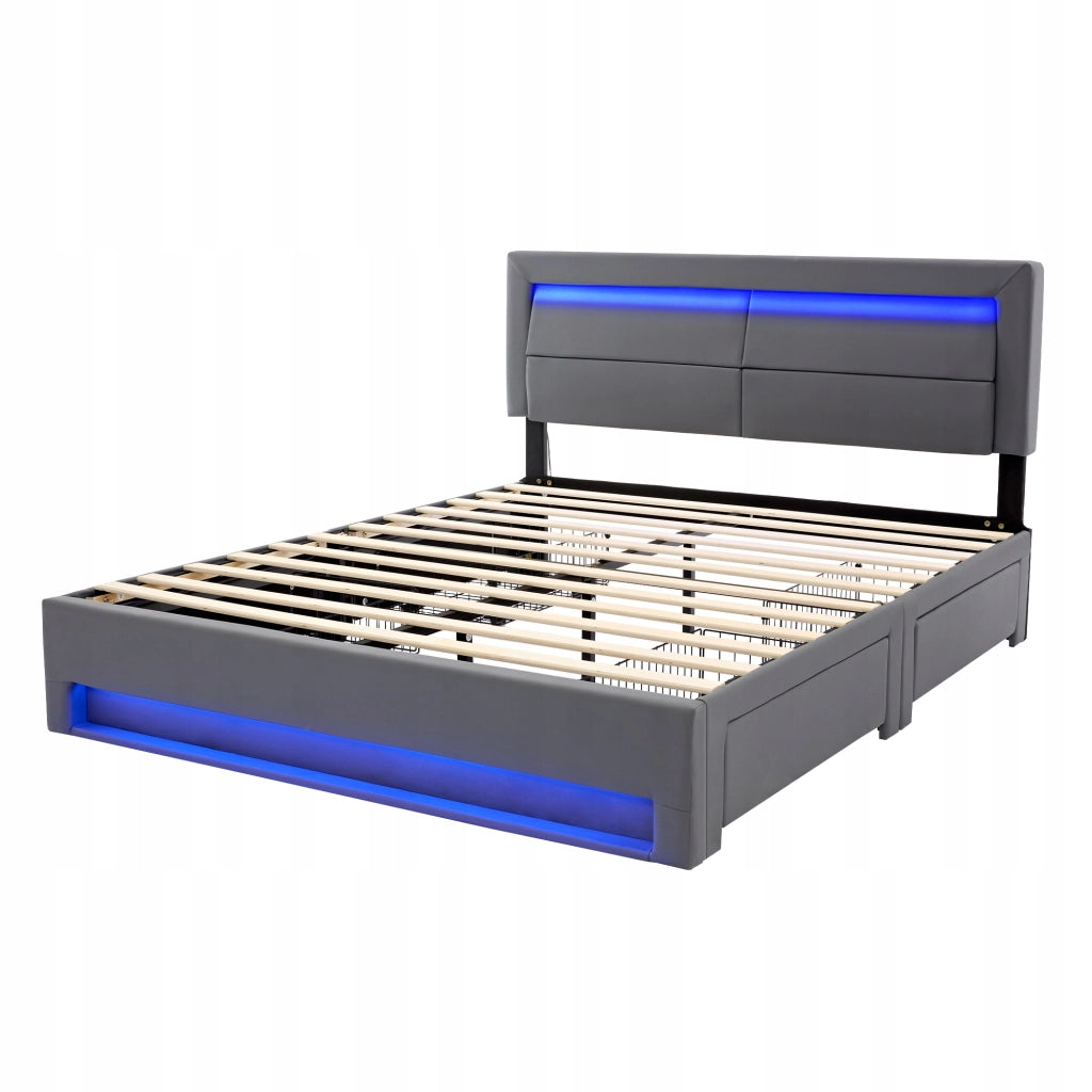 Letto imbottito 140x200 - Xylo - Grigio, USB, LED