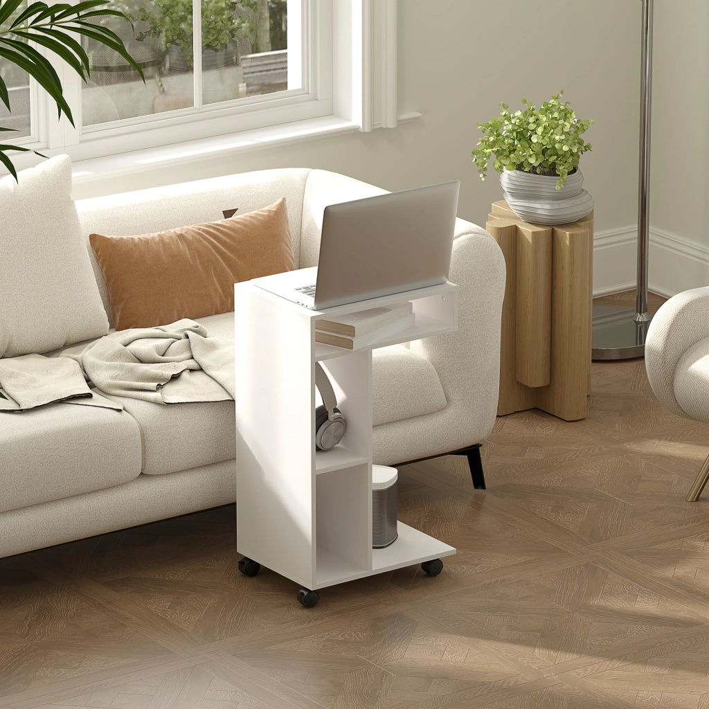 Tavolino servitore con rotelle ¨C Xylo ¨C 3 ripiani, 40x30x69 cm, bianco