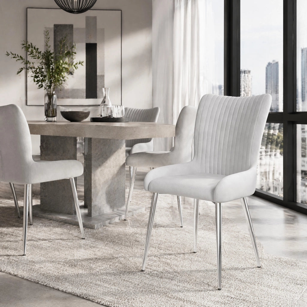 Sedia da Pranzo Set da 6 con Schienale Ergonomico e Gambe in Metallo, in Velluto Grigio