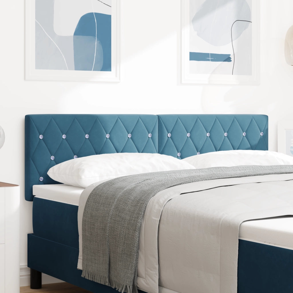 Testiera  con bottoni in cristallo imbottita blu scuro 140 cm in velluto