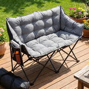 Sedia da Campeggio per 2 Persone, Divano da Campeggio Doppia 320KG, Sedia da Campo Portatile, con Tasca Laterale e posteriore, borsa per il trasporto, per Giardino, Spiaggia, Pesca, Grigio