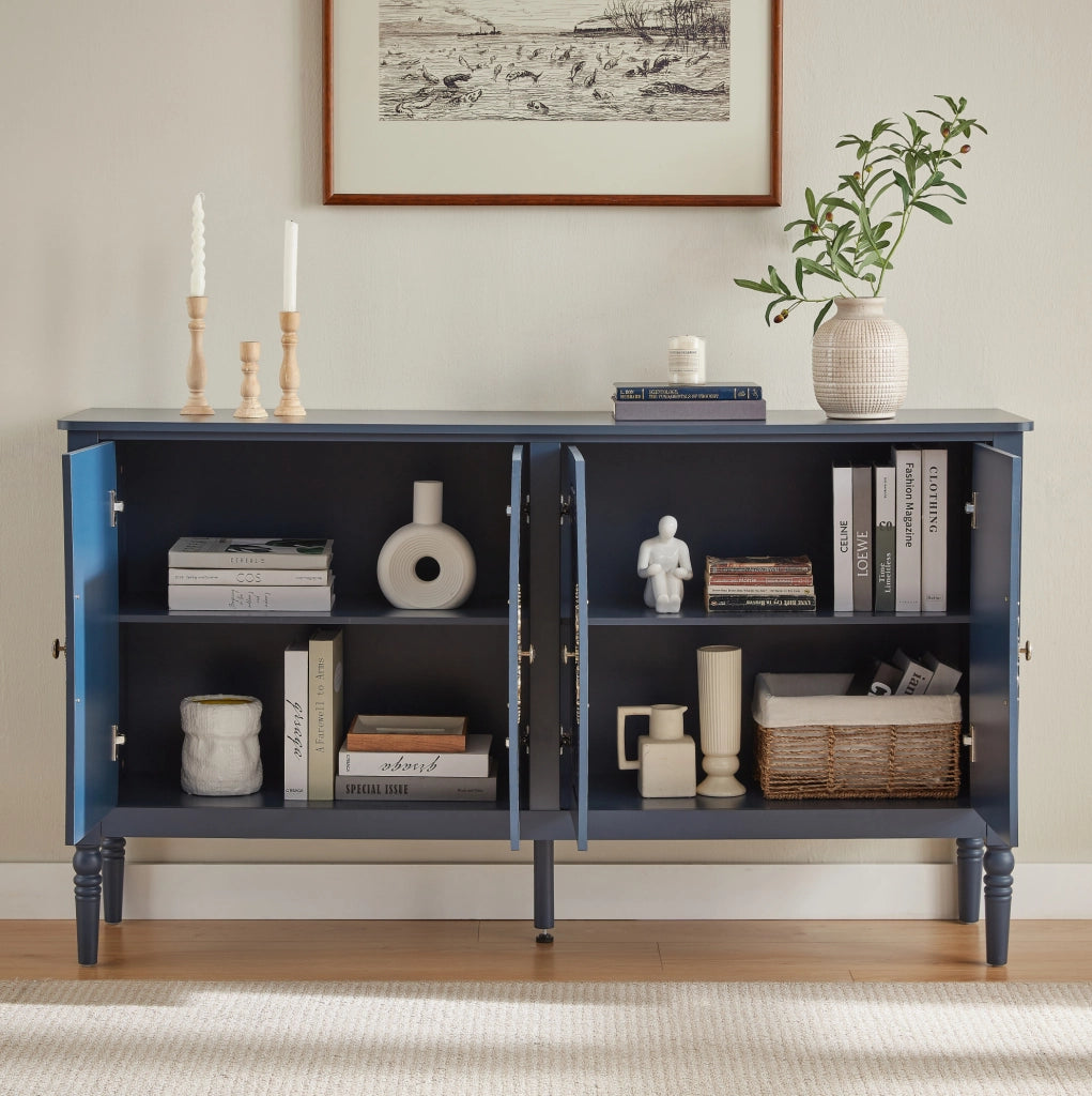 Sideboard 160x40x89 cm con ampio spazio contenitivo in truciolare; MDF e metallo; blu navy