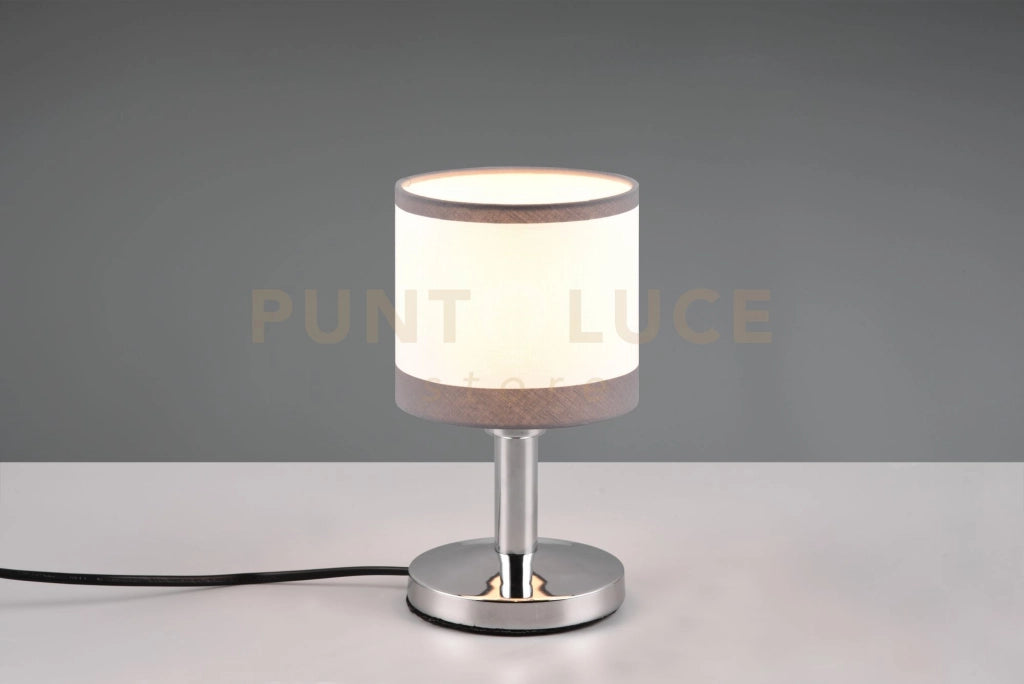 DAVOS LAMPADA DA TAVOLO METALLO CROMATO PARALUME BIANCO E GRIGIO H. 22CM 1 LUCE ATTACCO E14