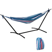 Amaca da giardino con supporto in metallo ¨C zephmum ¨C 1 posto, max 120 kg, blu e bianco