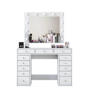 Comodino "Sirma" con specchio in legno - 120 x 44 x 82 cm - Bianco