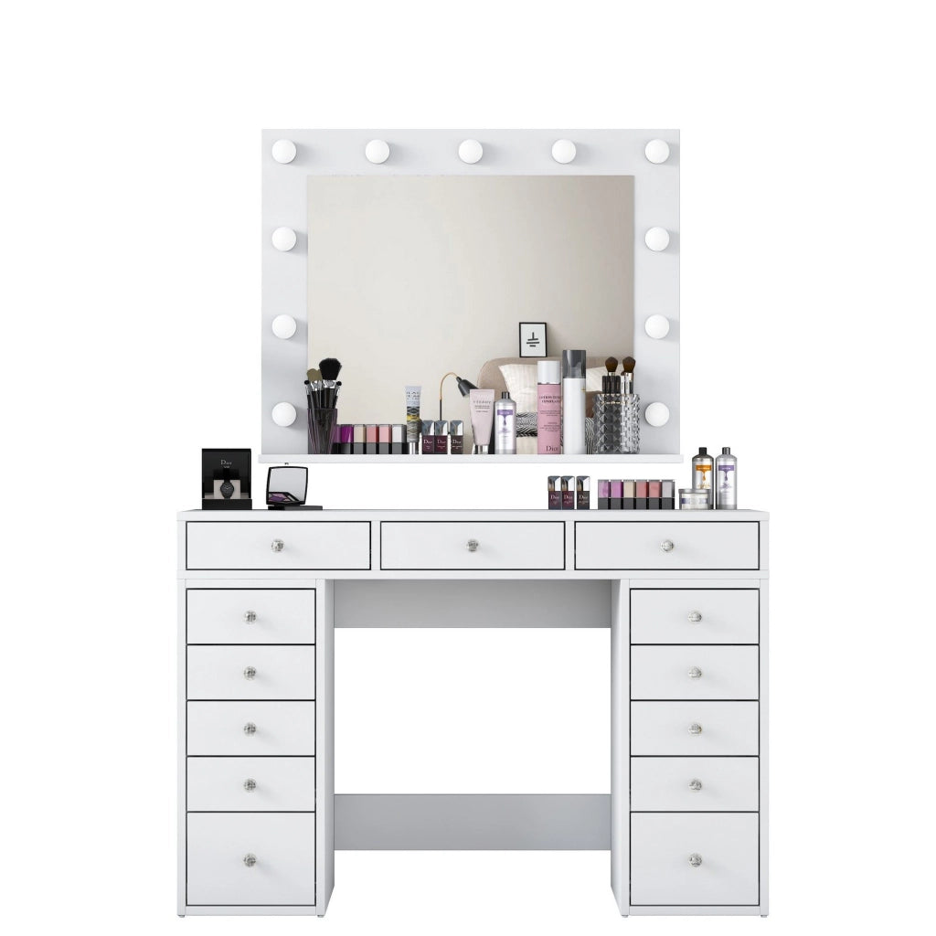 Comodino "Sirma" con specchio in legno - 120 x 44 x 82 cm - Bianco