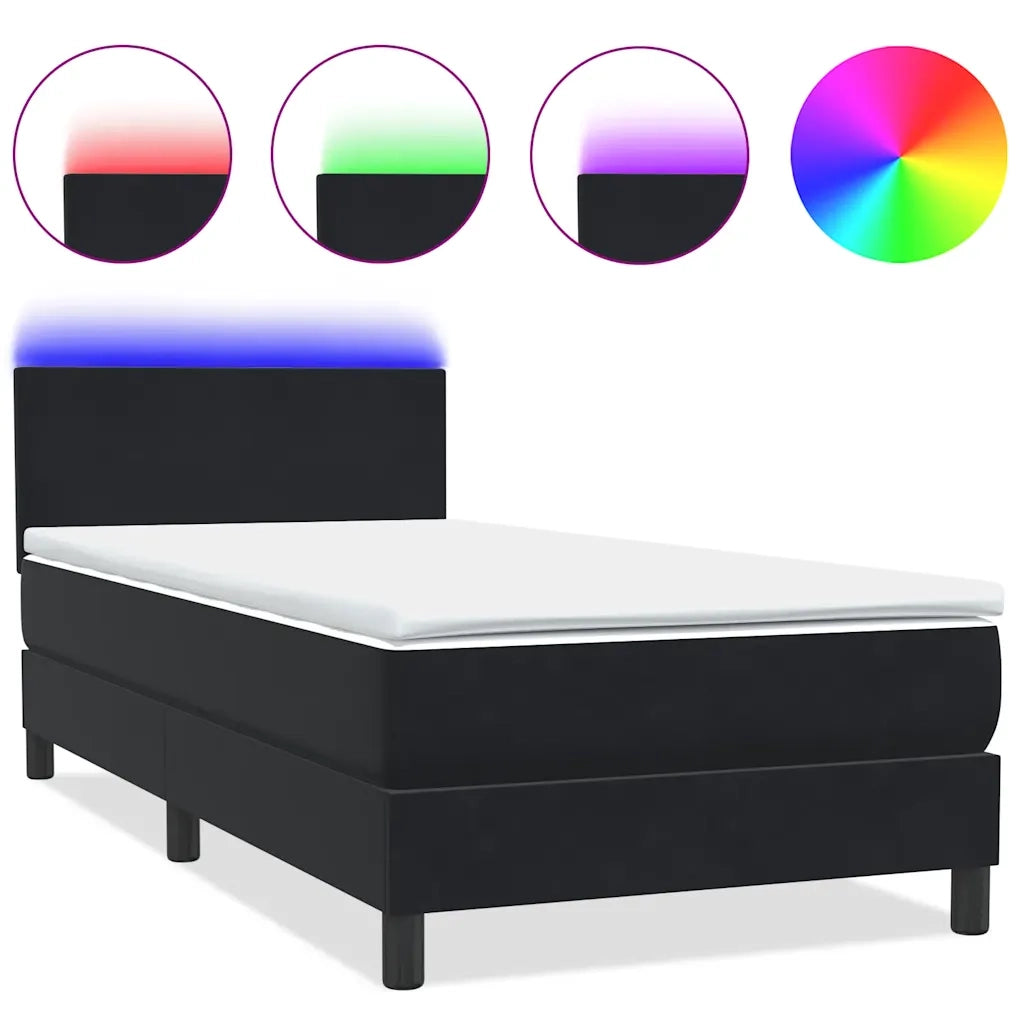 Letto a Molle con Materasso e LED Nero 90x210 cm in Velluto 3316673