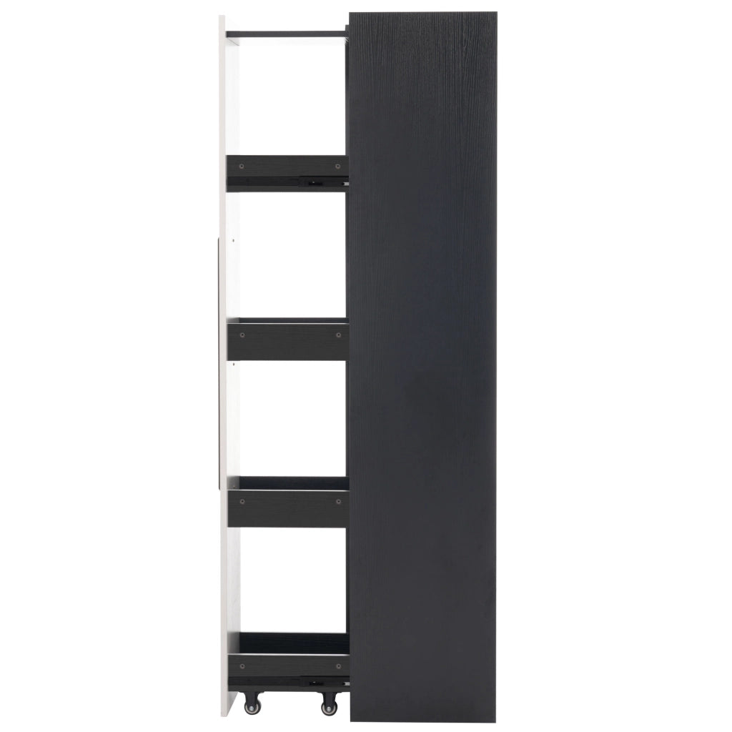Vetrina con 1 Porta in Vetro Temperato; 1 Cassetto Laterale; LED; Cerniere Silenziose; in MDF; 70??40??160 cm; Nero Bianco