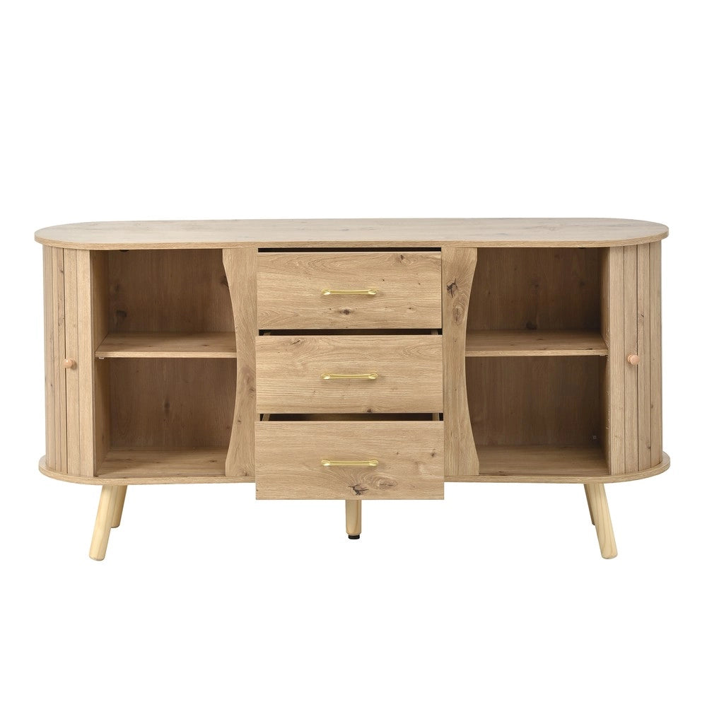Credenza con Ante Scorrevoli e Cassetti ¨C MINIMAL ¨C Massello, MDF, Design Moderno Scandinavo