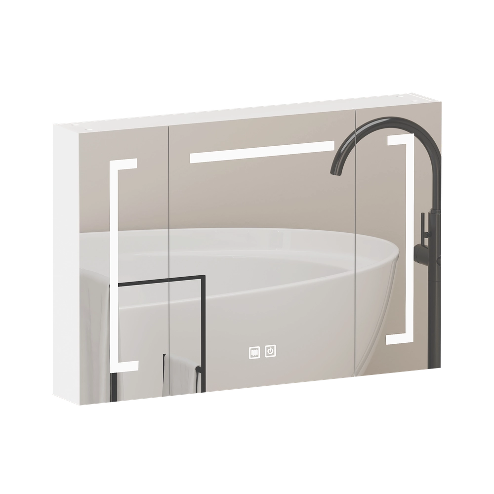 Armadietto Specchio con LED ¨C Xylo ¨C Bagno, Bianco, 90 cm