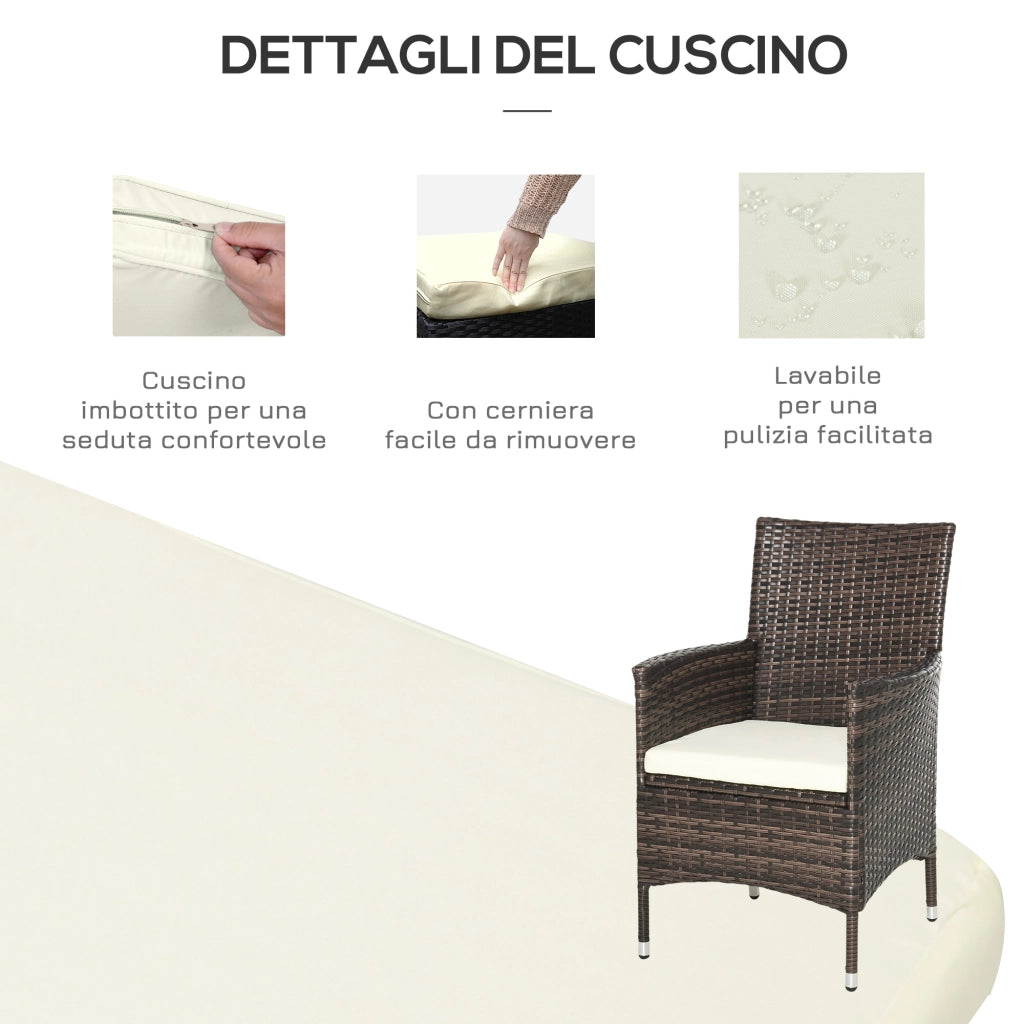 Set Giardino Tavolo con 2 Sedie ¨C zephmum ¨C Rattan Marrone con Cuscini