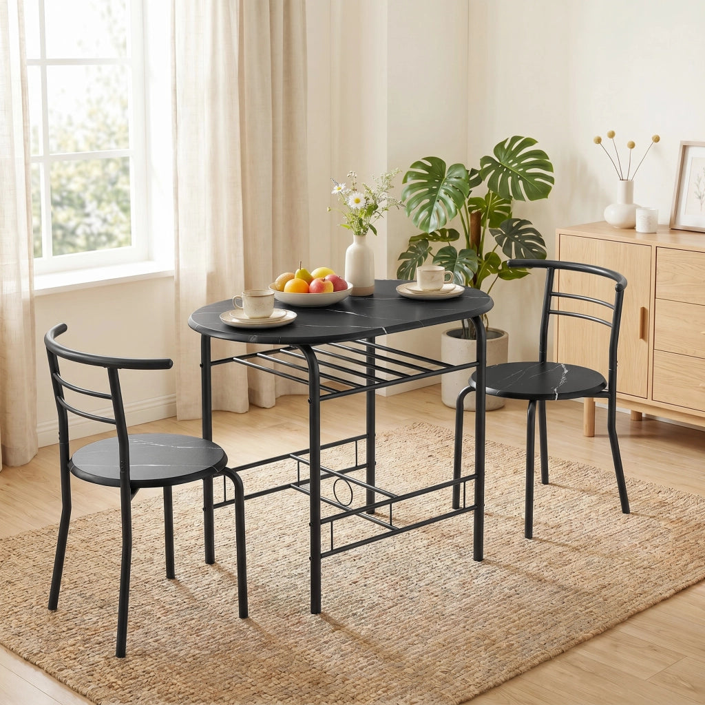 Set tavolo da pranzo e sedie ¨C Minimal ¨C nero, effetto marmo
