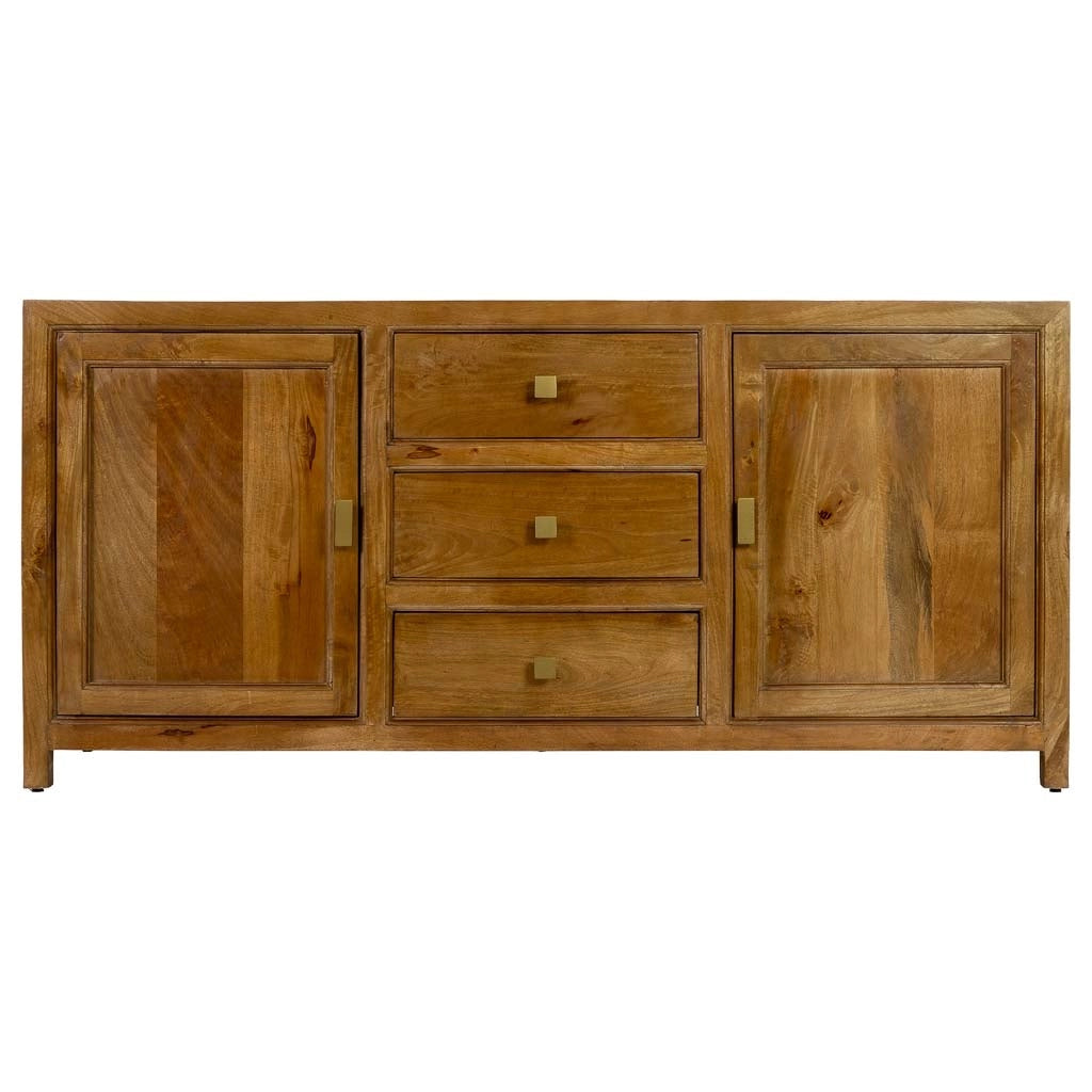 Credenza in legno marrone con 3 cassetti e 2 ante, 160x43x75h cm