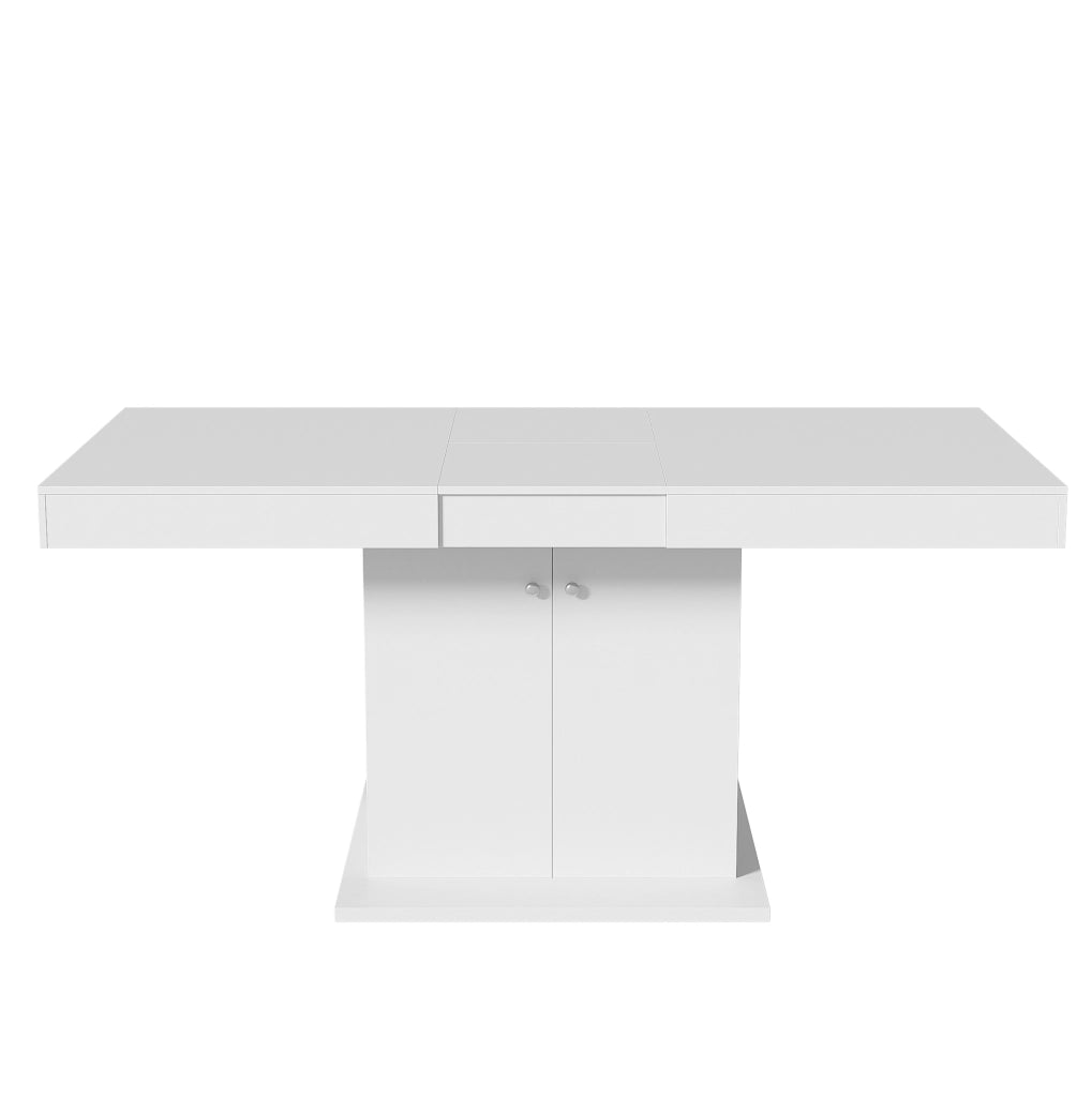 Tavolo da pranzo allungabile 140/180 cm con vano contenitore; pannello truciolare bianco