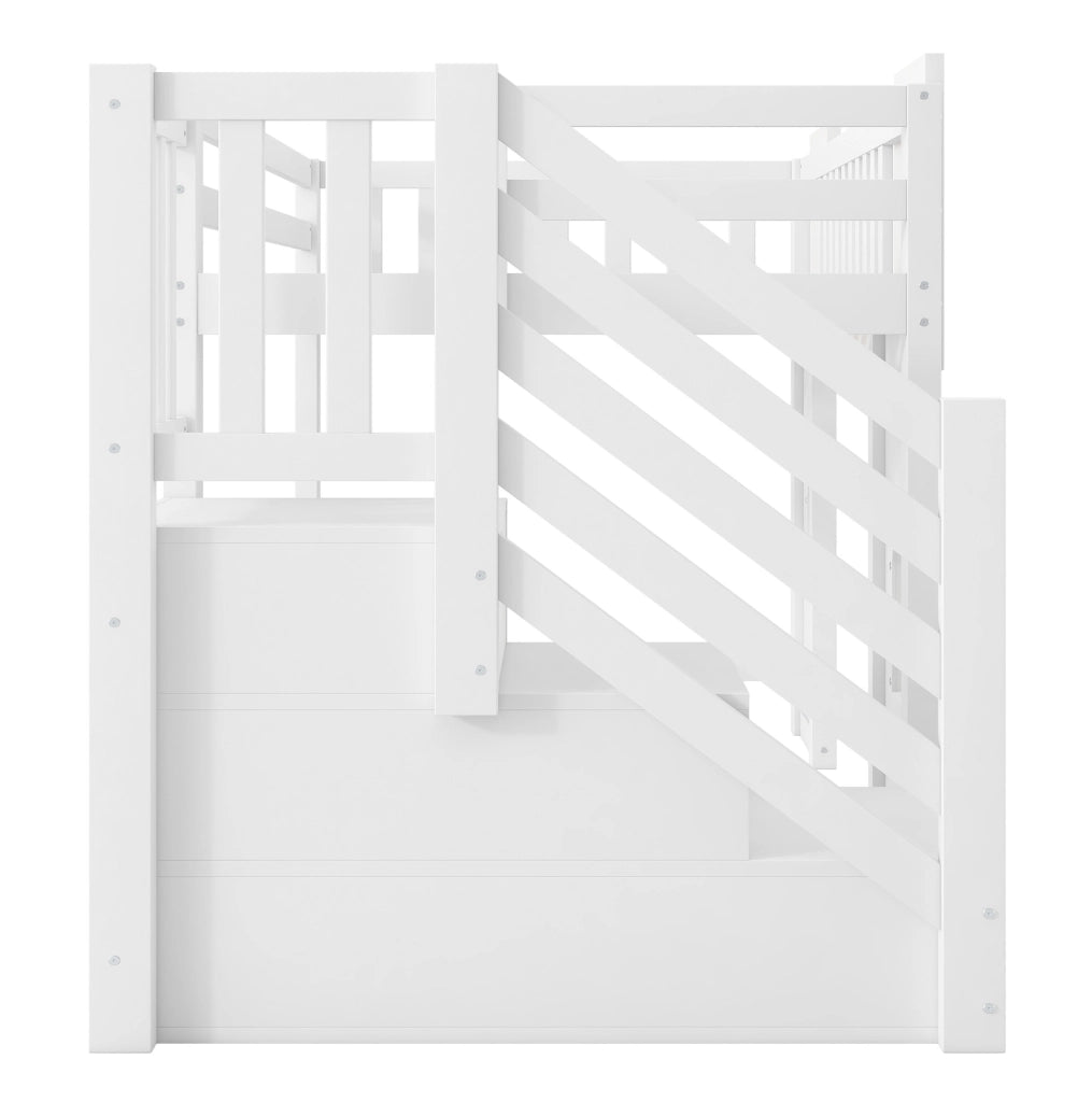 Letto a soppalco 90x200 cm con scala contenitore e finestre