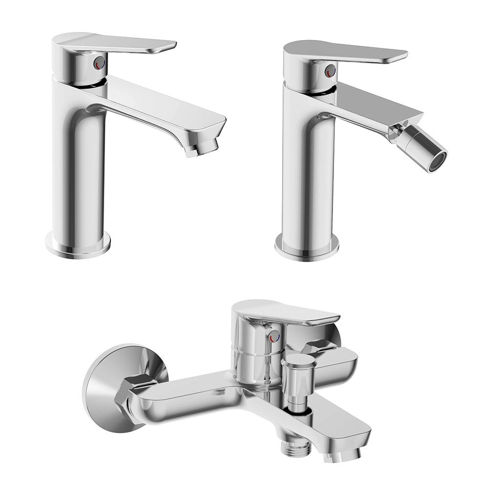 Set rubinetti lavabo bidet e vasca in ottone cromo con piletta click clack linea Vegas