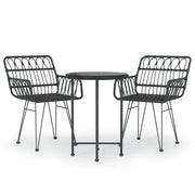 Set da Pranzo da Giardino 3 pz | Set Salotto da Giardino Nero in Polyrattan