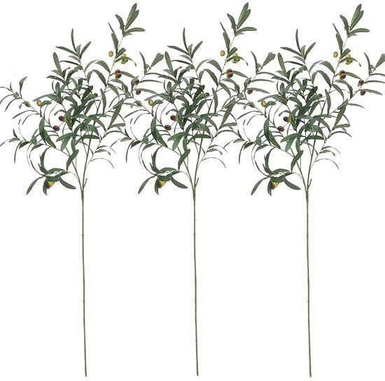 Artificiale Rami di Olivo per Pianta 100cm Decorazione di Pianta Finta per Casa Soggiorno Ufficio Tavolo Bambù per Interno Esterno Decorazione di Giardino